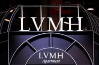 A logo of LVMH is seen at its exhibition space, at the Viva Technology conference dedicated to innovation and startups at Porte de Versailles exhibition center in Paris, France June 15, 2022. REUTERS/Benoit Tessier