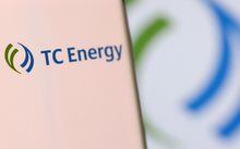 FILE PHOTO: TC Energy's logo is pictured on a smartphone in this illustration taken, December 4, 2021. REUTERS/Dado Ruvic/Illustration/File Photo