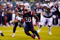 New England Patriots' Sony Michel runs with the ball during a game against the Philadelphia Eagles, in Philadelphia, on Aug. 19.