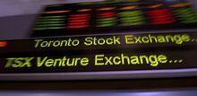 The TSX ticker is shown in Toronto on May 10, 2013. The Toronto stock market ended with a thud on Thursday as it closed out what has been one of its more tumultuous years in recent memory. THE CANADIAN PRESS/Frank Gunn