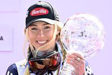 SOLDEU, ANDORRA - MARCH 19: Mikaela Shiffrin of Team United States wins the globe in the overall standings during the Audi FIS Alpine Ski World Cup Finals Women's Giant Slalom on March 19, 2023 in Soldeu, Andorra. (Photo by Alain Grosclaude/Agence Zoom/Getty Images)