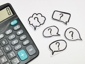 Question mark on bubble speech with calculator.