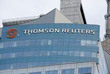 The Thomson Reuters logo is seen on the company building in Times Square, New York, U.S., January 30, 2018.