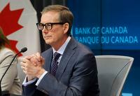 Governor of the Bank of Canada Tiff Macklem holds a press conference at the Bank of Canada in Ottawa after the release of the 2023 bank's financial system review on Thursday, May 18, 2023. THE CANADIAN PRESS/ Patrick Doyle