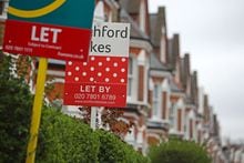 (FILES) In this file photo taken on April 01, 2023 estate agents rental boards advertising properties to let are pictured outside a row of Victorian terraced houses in Lavender Hill, in south London. - Renters in London are feeling the squeeze of Britain's cost-of-living crisis, as landlords hit by mortgage increases due to interest rate rises pass on higher costs to their tenants, pushing up prices to record levels. (Photo by Susannah Ireland / AFP) (Photo by SUSANNAH IRELAND/AFP via Getty Images)