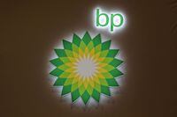 FILE PHOTO: The logo of British multinational oil and gas company BP is displayed at their booth during the LNG 2023 energy trade show in Vancouver, British Columbia, Canada, July 12, 2023. REUTERS/Chris Helgren/File Photo