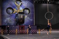A performer trains for the Cirque du Soleil 'The Land of Fantasy' show in Hangzhou, China, following the COVID-19 outbreak, on July 8, 2020.