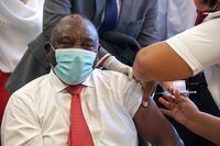 South African President Cyril Ramaphosa receives a Johnson & Johnson COVID-19 vaccine in Khayelitsha, Cape Town, South Africa, on Feb. 17, 2021.