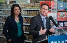 Alberta Premier Danielle Smith and Minister of Health Jason Copping address the children’s medication shortage in Edmonton, on Tuesday, December 6, 2022. The province has secured five million bottles of children’s acetaminophen and ibuprofen for Alberta families. THE CANADIAN PRESS/Jason Franson 