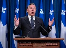 Quebec Premier Francois Legault speaks during a news conference prior to a cabinet meeting, Wednesday, January 18, 2023 at the legislature in Quebec City. THE CANADIAN PRESS/Jacques Boissinot