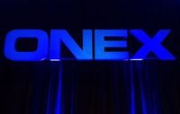 The Onex Corporation logo is displayed at the company's annual general meeting in Toronto on Thursday, May 10, 2012. THE CANADIAN PRESS/Nathan Denette