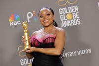 BEVERLY HILLS, CALIFORNIA - JANUARY 10: Quinta Brunson poses with the award for Best Actress in a Television Series – Musical or Comedy award for "Abbott Elementary" in the press room at the 80th Annual Golden Globe Awards at The Beverly Hilton on January 10, 2023 in Beverly Hills, California. (Photo by Amy Sussman/Getty Images)
