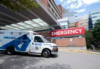 Ambulances parked by the emergency dept at TorontoWestern Hospital, are photographed on July 14, 2022. Fred Lum/The Globe and Mail. Paramedics can’t leave until a nurse has taken charge of the patient that was brought in by ambulance.