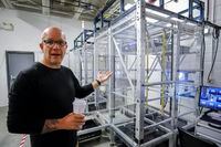 Scott Gravelle, the CEO of Attabotics Inc., describes how his robots work at his robotic  logistics company based in Calgary, Alta., Tuesday, Aug. 18, 2020. Jeff McIntosh for The Globe and Mail