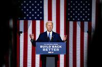 FILE -- Former Vice President Joe Biden, the presumptive Democratic nominee for president, speaks in Wilmington, Del., on July 14, 2020. While Biden has criticized the largest tech companies, his campaign and transition teams have welcomed allies of Facebook, Google, Amazon and Apple onto its staff and policy groups. (Kriston Jae Bethel/The New York Times)