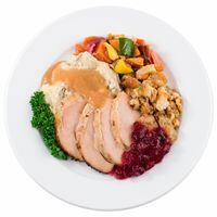 File #: 1638746  Exclusive iStockphoto Photographer Turkey Dinner PlateTurkey and all the fixings.  Isolated.Credit:  Kelly Cline / iStockphoto(Royalty-Free)Keywords:  	Turkey, Thanksgiving, Plate, Dinner, Food, Isolated, Roast Dinner, Meal, Stuffing, Chicken, Cranberry Sauce