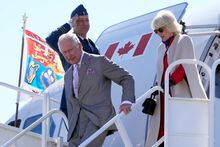 Prince Charles and Camilla, Duchess of Cornwall, disembark their plane in Yellowknife during part of the Royal Tour of Canada, Thursday, May 19, 2022. New polling results suggest Canadians are largely indifferent to their new king, and more than half believe his May 6 coronation is the right time for the country to reconsider its ties with the monarchy. THE CANADIAN PRESS/Paul Chiasson