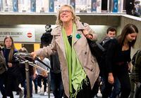Green Party leader Elizabeth May arrives for a federal election campaign stop via the Metro in Longueuil, Que., Tuesday, October 8, 2019. THE CANADIAN PRESS/Graham Hughes