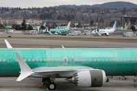 Boeing 737 Max aircraft are parked at a production facility in Renton, Wash., on March 11, 2019.