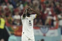 Ghana's Inaki Williams gestures at the end of the World Cup group H soccer match between Portugal and Ghana, at the Stadium 974 in Doha, Qatar, Thursday, Nov. 24, 2022. (AP Photo/Hassan Ammar)