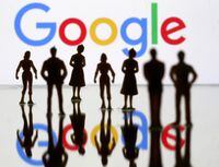 FILE PHOTO: Small toy figures are seen in front of Google logo in this illustration picture, April 8, 2019. REUTERS/Dado Ruvic
