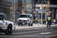 Police are seen near a damaged van in Toronto after a van mounted a sidewalk crashing into a number of pedestrians on April 23, 2018. A psychiatrist retained by the defence is set to testify for the seventh straight day at the trial for the man who killed 10 people on a Toronto sidewalk with a rental van. Dr. Alexander Westphal is nearing completion of his testimony in the trial of Alek Minassian, who has pleaded not guilty to 10 counts of first-degree murder and 16 of attempted murder. THE CANADIAN PRESS/Aaron Vincent Elkaim