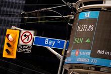 Toronto, Ontario - November 5, 2020 -- TMX -- A ticker displaying information from the Toronto Stock Exchange is seen at King and Bay Street in Toronto, Thursday, November 5, 2020.   (Mark Blinch/Globe and Mail)