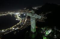 The Christ the Redeemer statue is illuminated with a welcome message for American singer Taylor Swift, in Rio de Janeiro, Brazil, Thursday, Nov. 16, 2023.