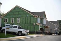 A new home is built at a housing development in Fairfax, Virginia, on August 22, 2023.