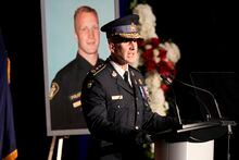 Ontario Provincial Police commissioner Thomas Carrique speaks during the funeral service of OPP Const. Grzegorz (Greg) Pierzchala in Barrie, Ont., Wednesday, Jan.4, 2023. THE CANADIAN PRESS/Frank Gunn