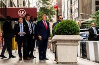 Former President Donald Trump leaves Trump Tower in New York on Wednesday morning, Aug. 10, 2022. The FBI search of Mar-a-Lago is a coda to the years of tumult between an erratic president and the nation’s intelligence and law enforcement agencies. (Brittainy Newman/The New York Times)
