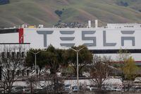 FILE PHOTO: The view of Tesla Inc's U.S. vehicle factory in Fremont, California, U.S., March 18, 2020. REUTERS/Shannon Stapleton/File Photo