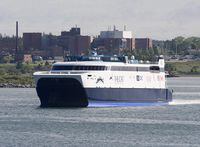 The CAT, a high-speed passenger ferry, departs Yarmouth, N.S., for Portland, Maine, on June 15, 2016.