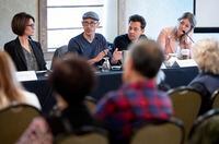 Shopify CEO Tobias Lutke, second from left, speaks during a question and answer session following the company's Annual General Meeting of Shareholders in Ottawa on Wednesday, May 29, 2019. THE CANADIAN PRESS/Justin Tang