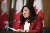 Minister of International Trade Mary Ng participates in a news conference on the Canada-United Kingdom Trade Continuity Agreement in Ottawa, on Saturday, Nov. 21, 2020. Ng says she is unable to provide a guarantee to MPs that they will see a bill to ratify the new provisional Canada-Britain trade agreement before Parliament adjourns on Dec. 11.THE CANADIAN PRESS/Justin Tang