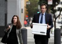 SAN FRANCISCO, CALIFORNIA - NOVEMBER 13: Former Google and Uber engineer Anthony Levandowski (R) arrives for a court appearance at the Phillip Burton Federal Building and U.S. Courthouse on November 13, 2019 in San Francisco, California. Levandowski appeared in court for a status conference after being indicted on 33 criminal counts related to the alleged theft from his former employer Google of autonomous drive technology secrets. (Photo by Justin Sullivan/Getty Images)