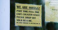 A sign for help wanted is pictured in a business window in Ottawa on Tuesday, July 12, 2022.&nbsp;he minimum wage has gone up today in three of the four Atlantic provinces. THE CANADIAN PRESS/Sean Kilpatrick
