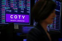 A screen displays the logo and trading information for Coty Inc at the New York Stock Exchange (NYSE) in New York, U.S., November 18, 2019. REUTERS/Brendan McDermid
