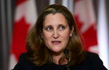 Minister of Finance Chrystia Freeland holds a news conference on the second day of the Liberal cabinet retreat in Ottawa on Tuesday, Sept. 15, 2020. THE CANADIAN PRESS/Sean Kilpatrick