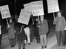 CAPITAL PUNISHMENT DEMONSTRATION -- Demonstrators outside the Don Jail in Toronto protest execution by hanging of two convicted murderers, Ronald Turpin and Arthur Lucas the evening of December 11, 1962. [Credit unknown].