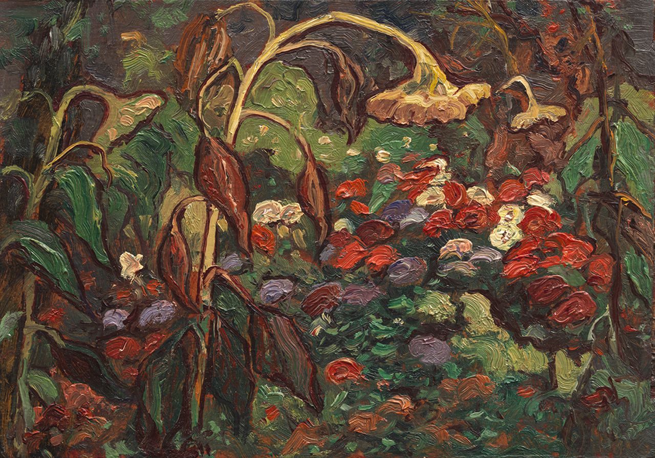 Sketch after The Tangled Garden, n.d., oil on paperboard. This is one of 10 oil sketches, purported to be by J.E.H. MacDonald, but now confirmed to be someone else’s work.