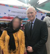 Sadia standing with David Metcalfe, who was Canada’s ambassador to Afghanistan at the time, on International Women’s Day in 2020.