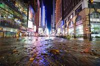 This photo, provided by MTA New York City Transit, shows water from a water main break in New York's Times Square, Tuesday, Aug. 29, 2023. A 127-year-old, 20-inch water main under New York's Times Square gave way early Tuesday, flooding midtown streets and the city's busiest subway station. (Marc A. Hermann/MTA, via AP)