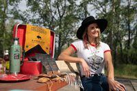 Chelsey Parker, owner of Meat Chops, sits for a photograph at a park in Saskatoon, SK, August 25, 2021.  Meat Chops makes beef jerky, bison sausages, and other products with a focus on sustainable agriculture. They work with a farm in Alberta, but the company is based in Saskatoon.Photo Liam Richards for the Globe and Mail