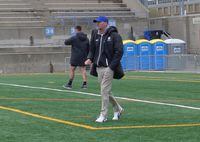 Toronto Wolfpack coach Brian McDermott, seen during a team practice at Lamport Stadium on May 1, 2019, is hopeful even as Wolfpack have lost to Castleford, Salford, Wigan and Warrington.