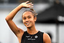 AUCKLAND, NEW ZEALAND - JANUARY 02: Leylah Fernandez of Canada celebrates after winning her first round match against Brenda Fruhvirtova of Czech Republic during day one of the 2023 ASB Classic Women's at the ASB Tennis Arena on January 02, 2023 in Auckland, New Zealand. (Photo by Hannah Peters/Getty Images)