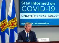 Premier-designate Tim Houston attends his first COVID-19 briefing after the Progressive Conservatives won last week's provincial election, in Halifax on Monday, Aug. 23, 2021. THE CANADIAN PRESS/Andrew Vaughan