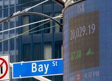 A signboard displays the TSX close in Toronto, Friday, June 4, 2021. THE CANADIAN PRESS/Frank Gunn