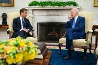 President Joe Biden meets with Swedish Prime Minister Ulf Kristersson in the Oval Office of the White House, Wednesday, July 5, 2023, in Washington. (AP Photo/Evan Vucci)