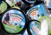 WASHINGTON, DC - MAY 20: Ben and Jerry's ice cream is stored in a cooler at an event where founders Jerry Greenfield and Ben Cohen gave away ice cream to bring attention to police reform at the U.S. Supreme Court on May 20, 2021 in Washington, DC. The two are urging the ending of police qualified immunity. (Photo by Kevin Dietsch/Getty Images)